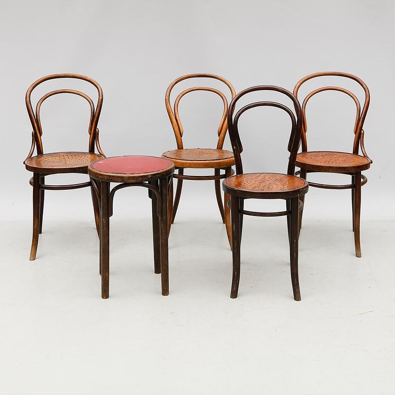 STOLAR, 4 st snarlika och PALL, Thonet-modell.