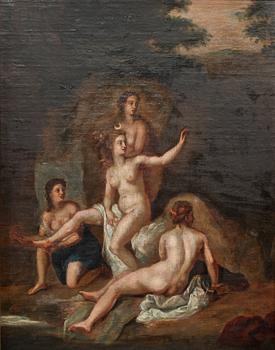 OKÄND KONSTNÄR, olja på duk fästad på pannå, 1700/1800-tal.