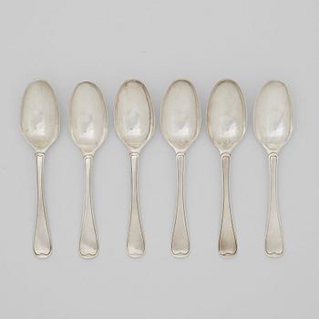 A set of six Swedish 18th century silver dinner-spoons, mark of Nild Dahl, Linköping 1760.