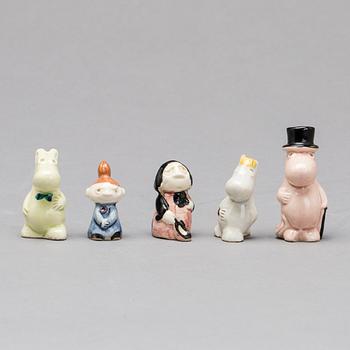 MINI FIGURINER, 5 st, MUMIN, keramik, Signe Hammarsten-Jansson samt Bo Fajans. 1950-tal.