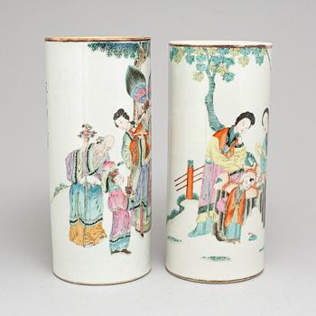 Two Chinese famille rose porcelain hat stands, early 20th century.