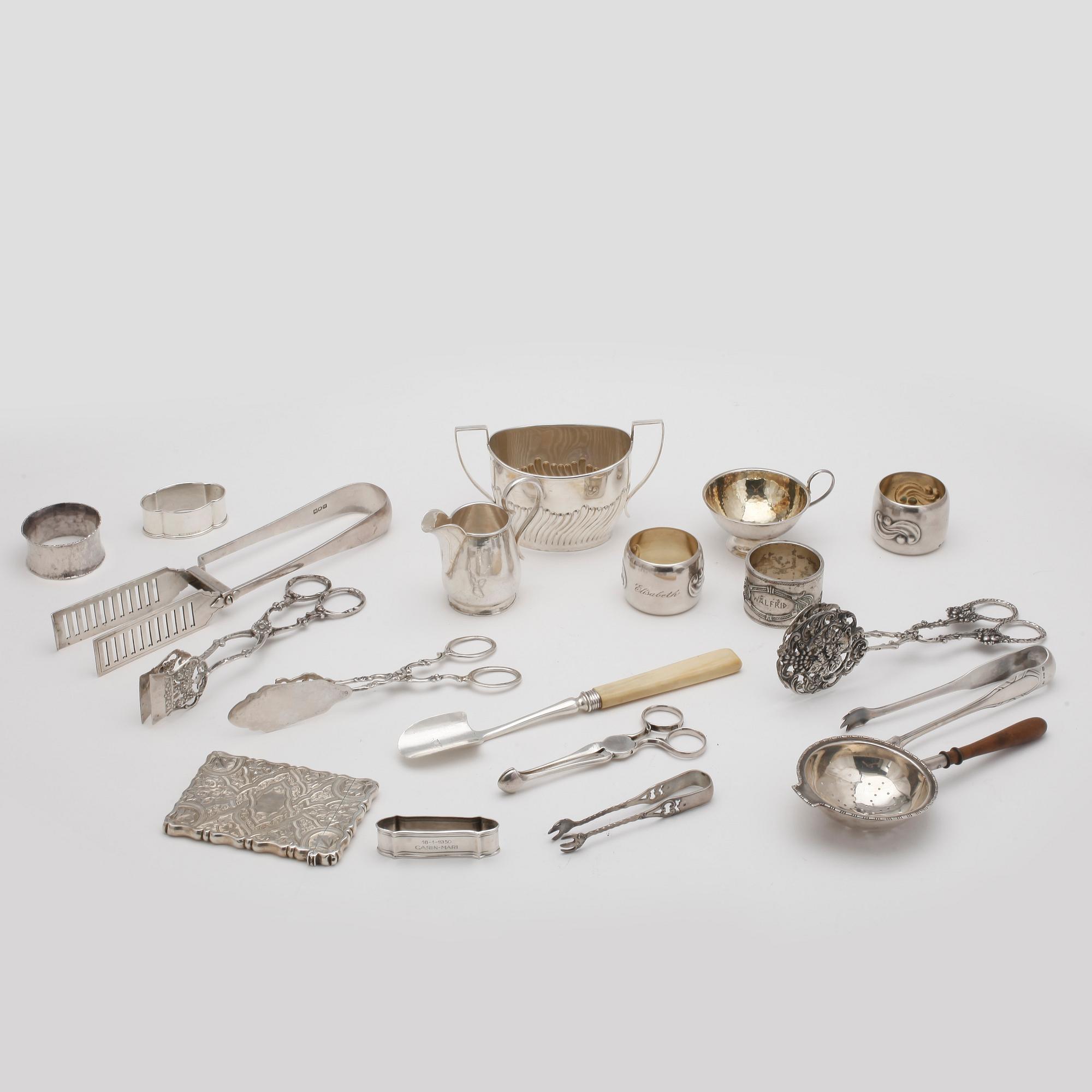 PARTI SILVER, 19 delar, tot vikt 845 gram (inkl. benskaft), bl. a GAB, 1969.