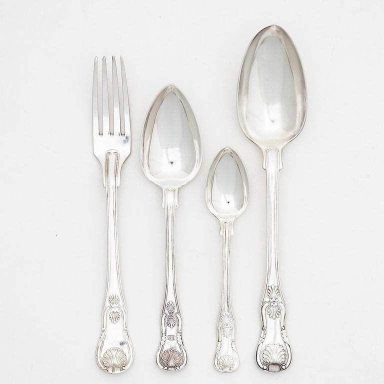 A set of Swedish silver cutlery, some with marks of JE Bäckström, Söderhamn 1872.