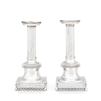 A pair of Swedish 18th century silver candlesticks, mark of Petter Eneroth, Stockholm 1800.