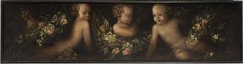 Door overpieces, two pieces, circa 1900. Putti and flowers.