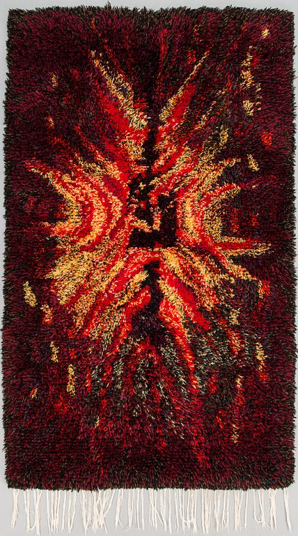 Satu Peura, ryijy, A Finnish wool ryijy rug "Fire flower", 172 x 101 cm.