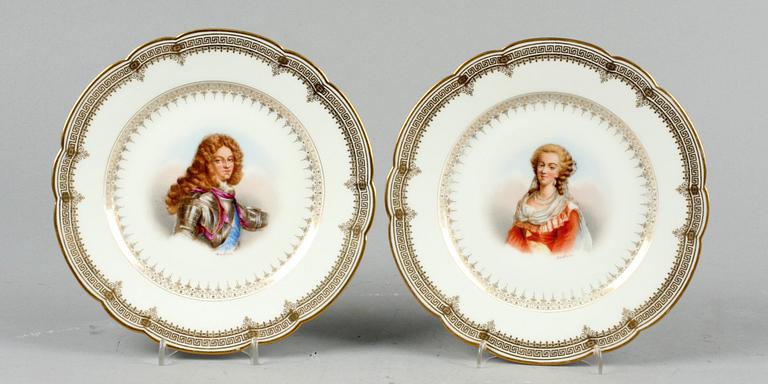 TALLRIKAR, 4 st. Porslin, Sevres-liknande märke. 1800-tal.