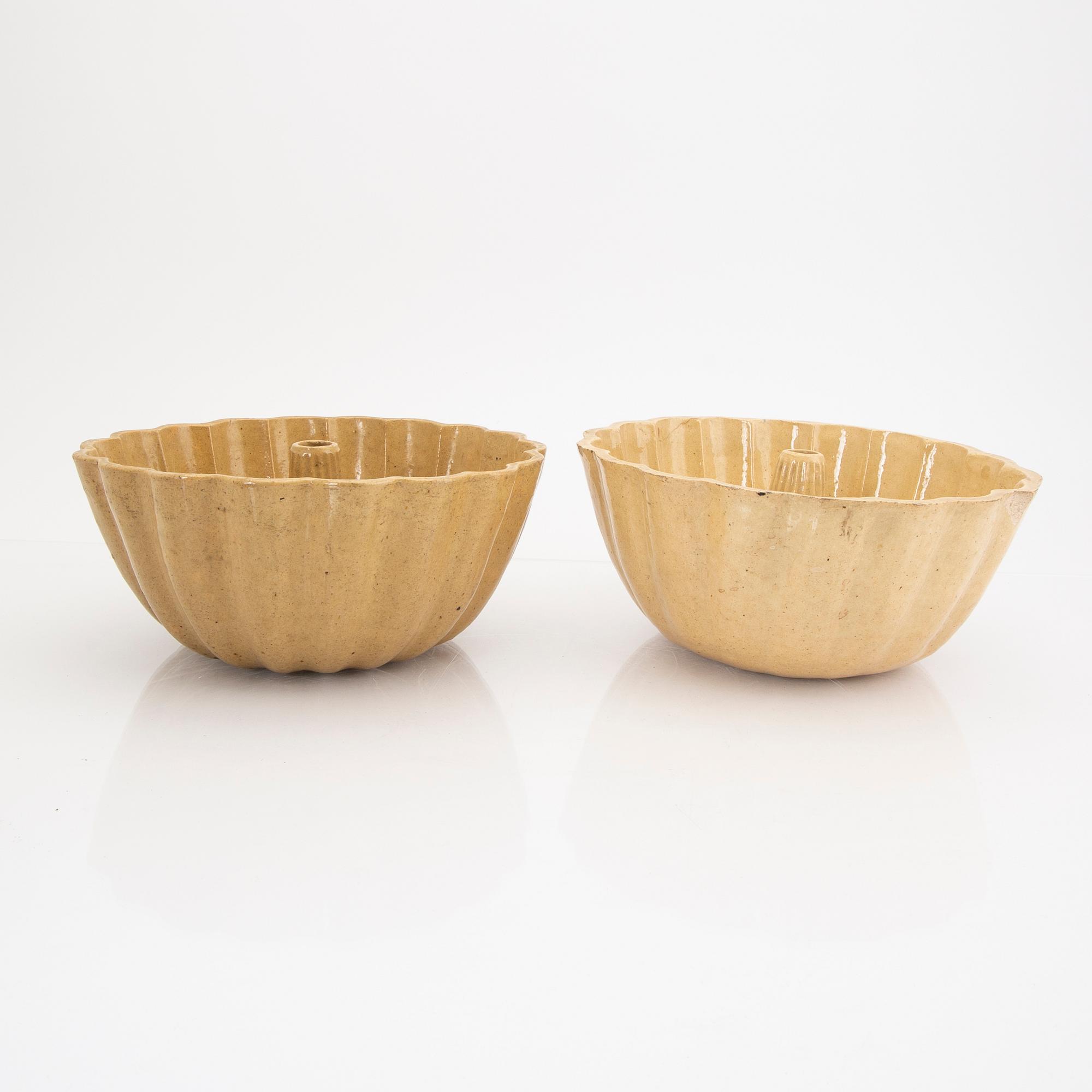 A set of five glazed earthenware moulds from Höganäs around 1900.