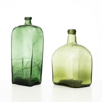 Bottles, 2 pcs, glass, 17th-18th century.