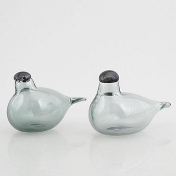 Oiva Toikka, two 'Tiltti' (Chiffchaff) glass birds, Nuutajärvi, Finland.