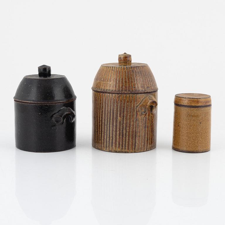 Kirsten Sloth, three urns with covers, own workshop, Denmark, later part of the 20th Century.