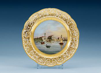 A Russian dinner plate, Imperial Porcelain Manufactory, St Petersburg, period of Emperor Nicholas I (1825-55).