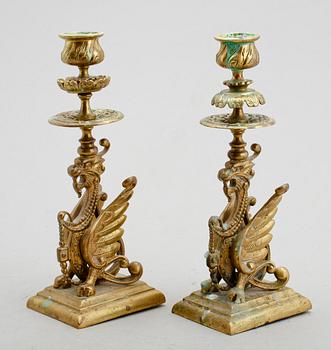 LJUSSTAKAR, 1 par, mässing, 1800-/1900-tal.