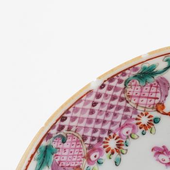 A group of six small Chinese porcelain dishes, Qing dynasty, 18th century.