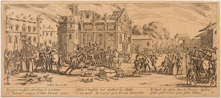 JACQUES CALLOT, Book, collection of 18 etchnings from Les miseres et les mal-hevrs de la gverre. 1633, later edition.