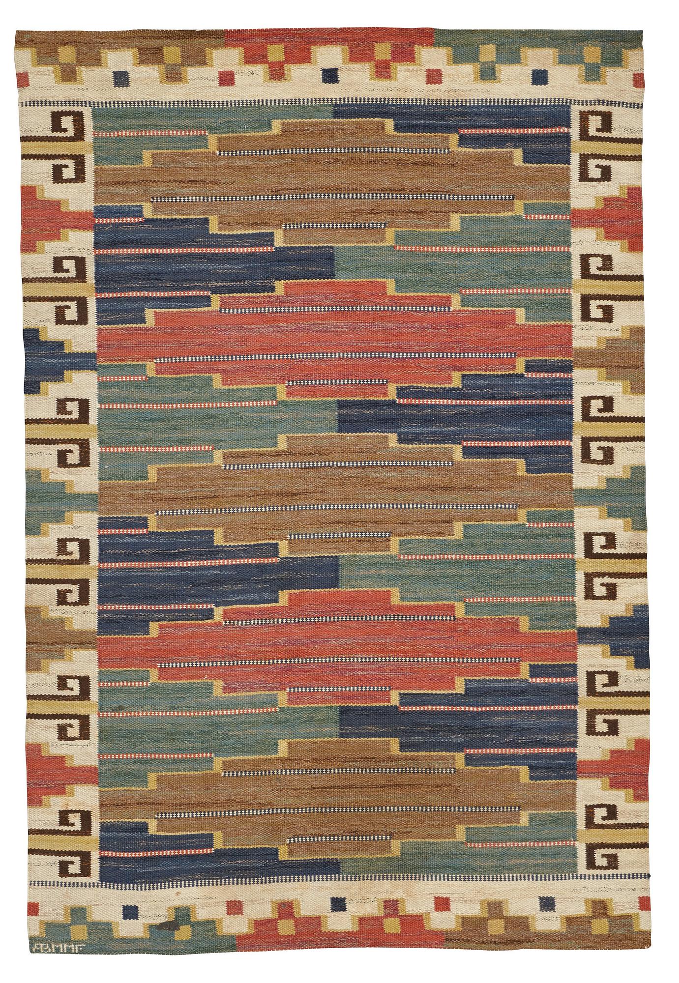 Märta Måås-Fjetterström, Matto, "Blå heden", flat weave, ca 218,5-222 x 148,5 cm, signed AB MMF.