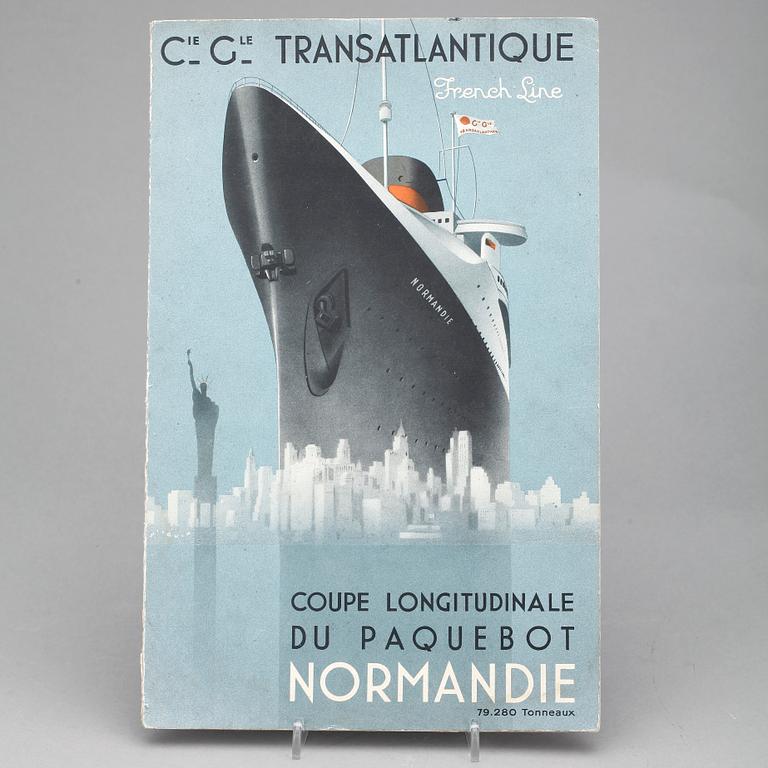 AFFISCH, "Cie.Gle. Transatlantique, French Line, Normandie", illustreration av Andre Wilquin, 1935.