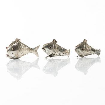 A set of three silver table decorations/boxes, 19th Century.