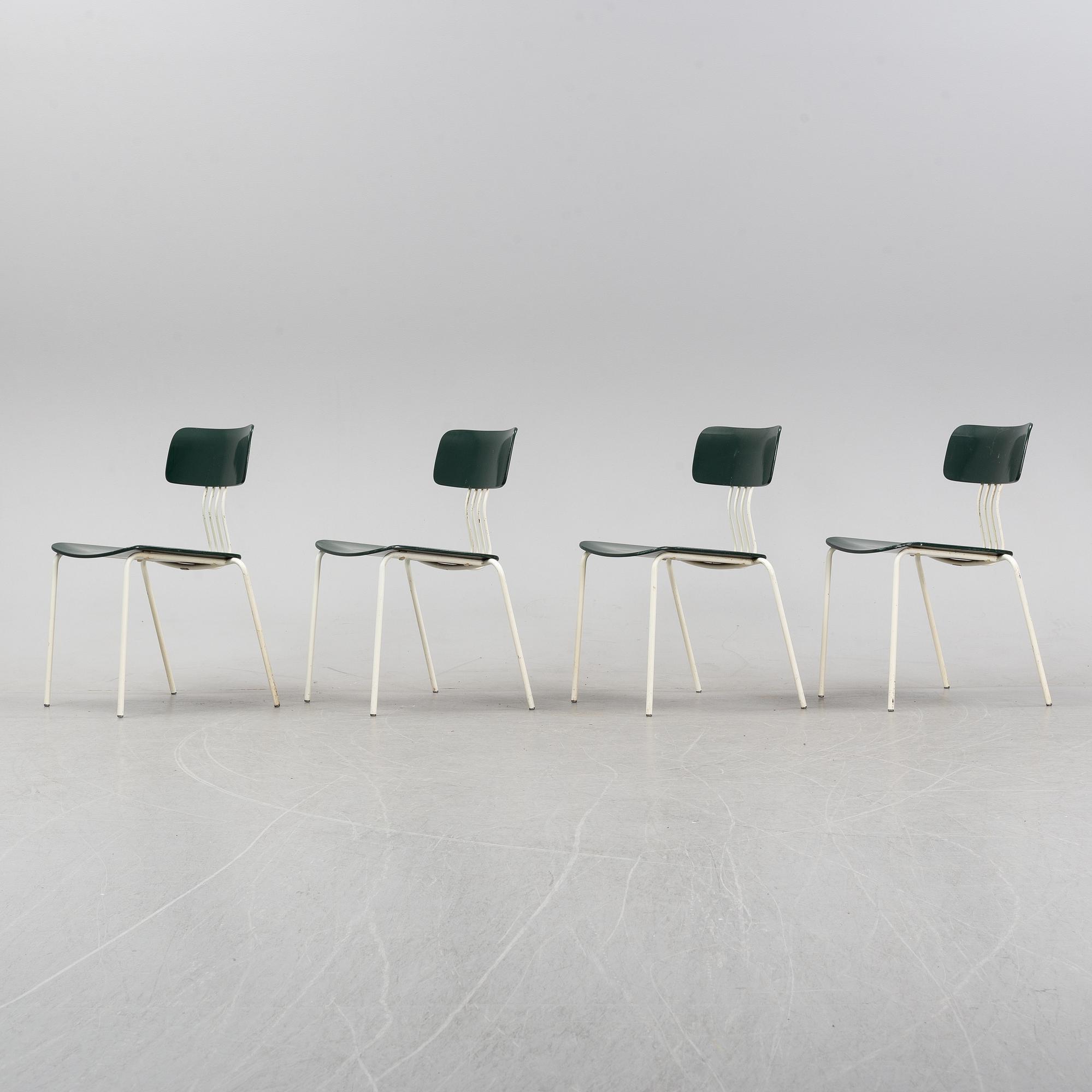 Sigurd Persson, a set of four '502' chairs, Åry Stålmöbler, Örsjö, circa 1970.