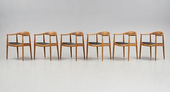A set of six Hans J Wegner oak 'The Chair', Johannes Hansen, Denmark.