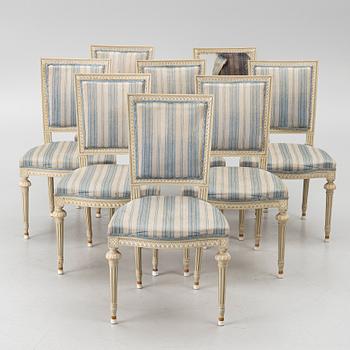 Chairs, 8 pcs, late Gustavian style, around the mid-20th century.