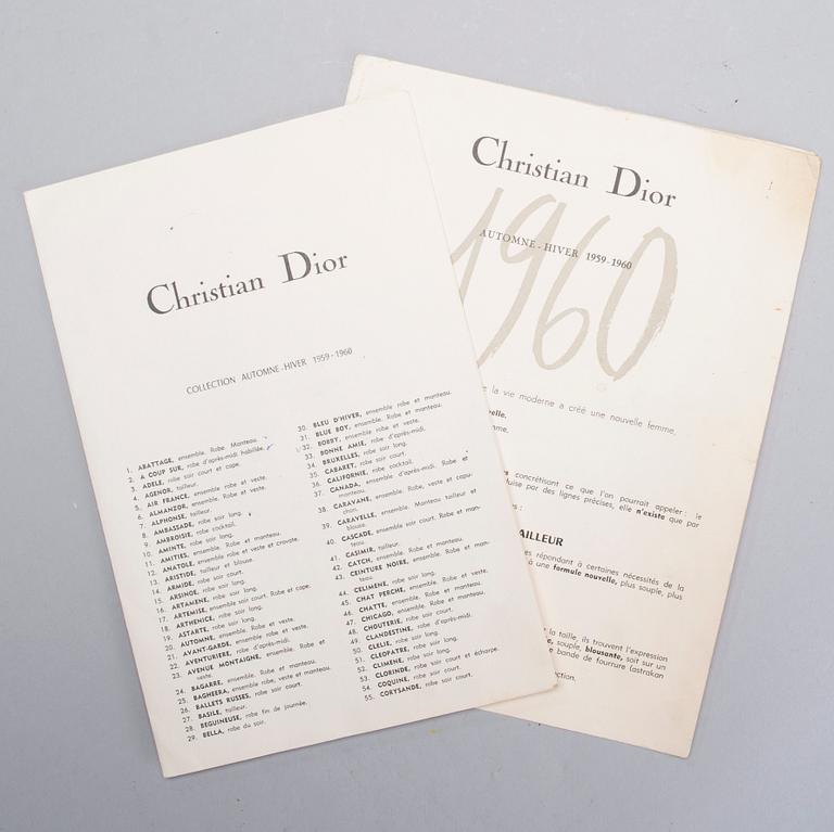 MODEFOTOGRAFIER, 7 st, Ateljé Uggla, Stockholm, och CATWALK-PROGRAMBLAD, Dior 1959-60.