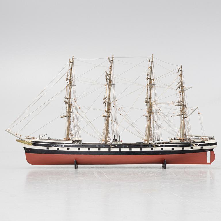 20th Century ship model of the 19th Century four-masted sailing vessel Lancing.