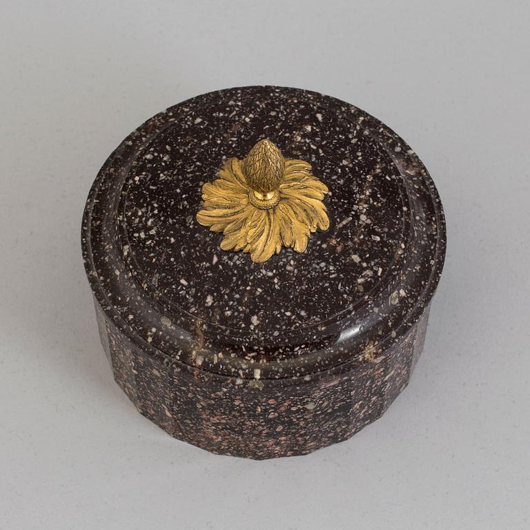 A Swedish Empire 19th century porphyry butter box.