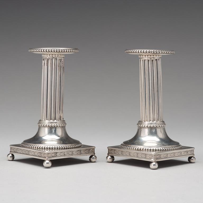 A pair of Swedish 18th century silver candlesticks, mark of Johan Ekholm, Stockholm 1799.