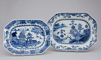 STEKFAT, två stycken, kompaniporslin. Qing dynastin, Qianlong (1736-95).