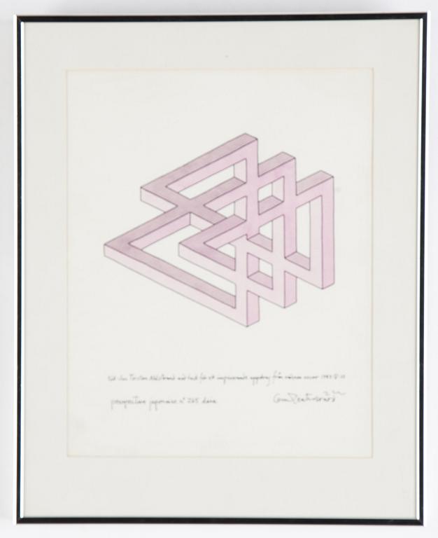 Oscar Reutersvärd, mixed media on paper, signed.