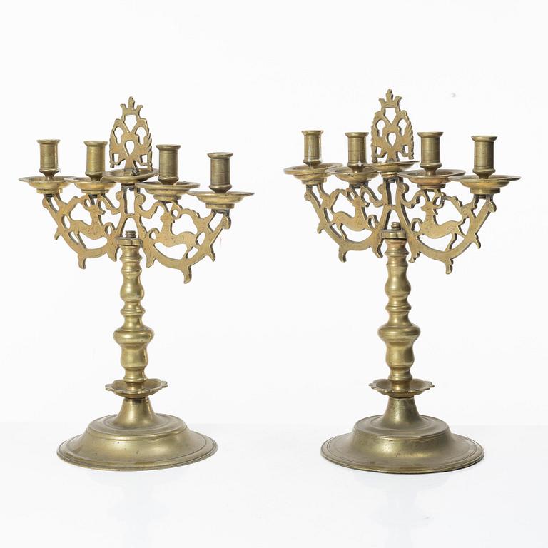 A pair of Baroque style brass candelabras, 20th century.
