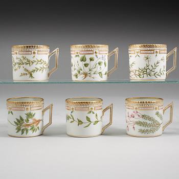 A set of six Royal Copenhagen 'Flora Danica' coffee cups with saucers, Denmark, 20th Century.