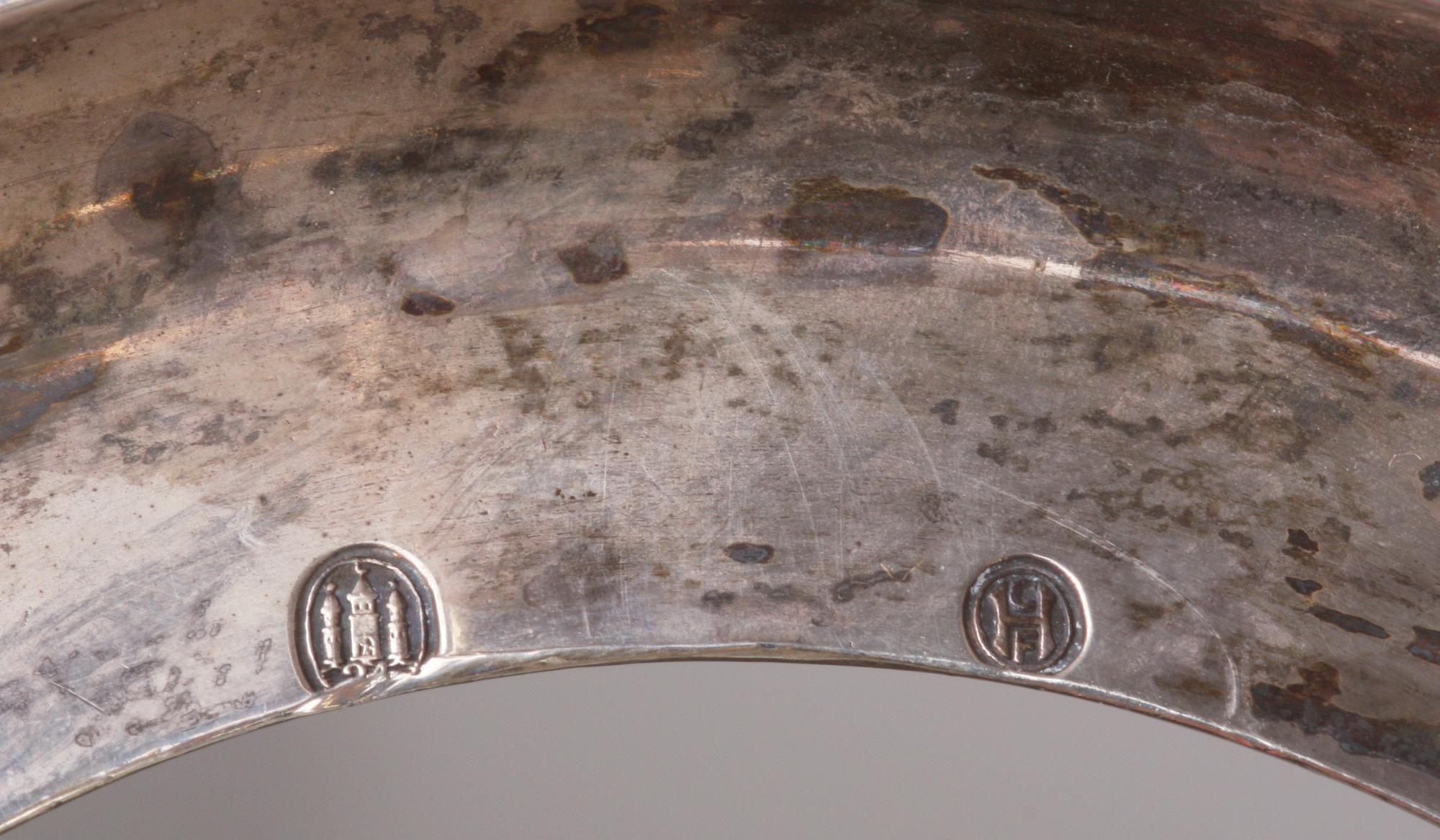 KANNA på RECHAUD, silver, bl a J C Thorning, Köpenhamn 1855 resp 1921.