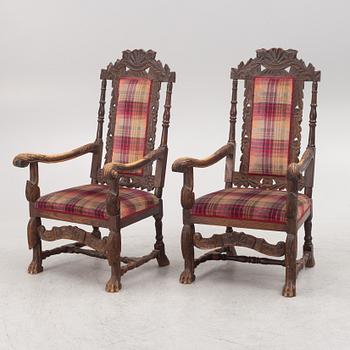 A pair of Baroque style armchairs, circa 1900.