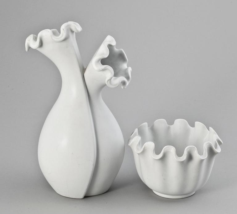 VAS samt SKÅL, stengods, "Våga", Wilhelm Kåge, Gustavsberg.