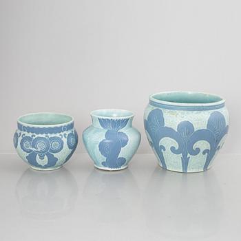 Josef Ekberg, three jars, a vase and a table lamp, 'Sgrafitto', Gustavsberg 1910s/1920s.