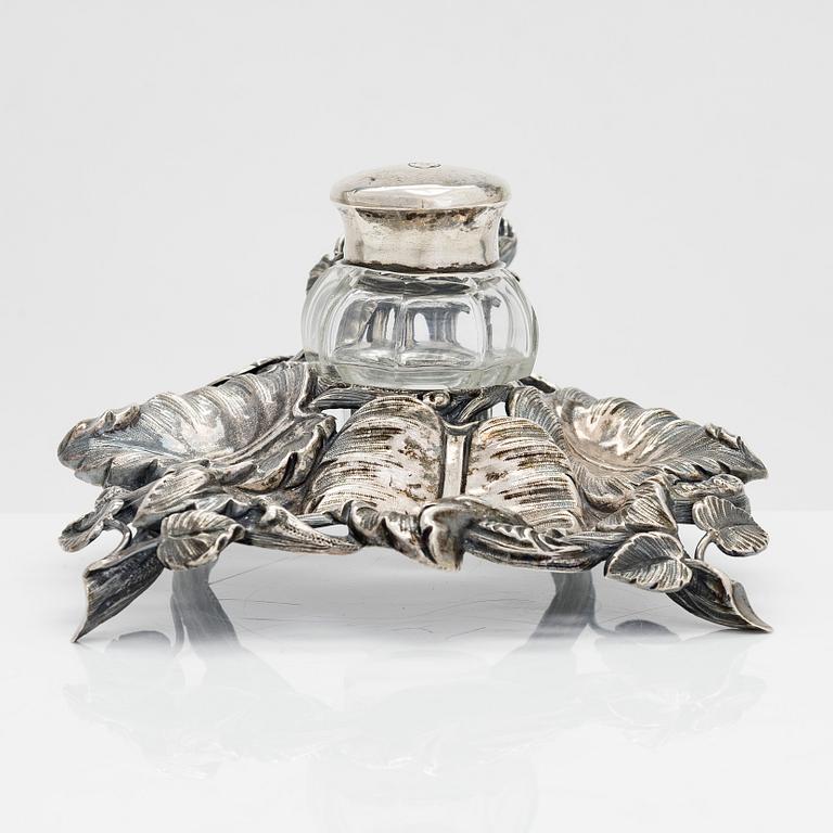 A mid-19th-Century silver inkstand, maker's mark of Anders Hysing, Stockholm 1864.