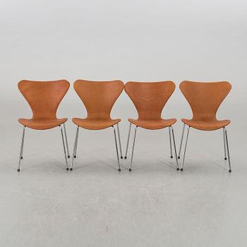 A SET OF 6 ARNE JACOBSEN "SERIES 7" CHAIRS BY FRITZ HANSEN.