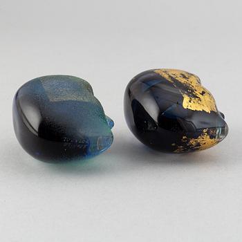 Bertil Vallien, two glass sculptures 'Brains', Kosta Boda.