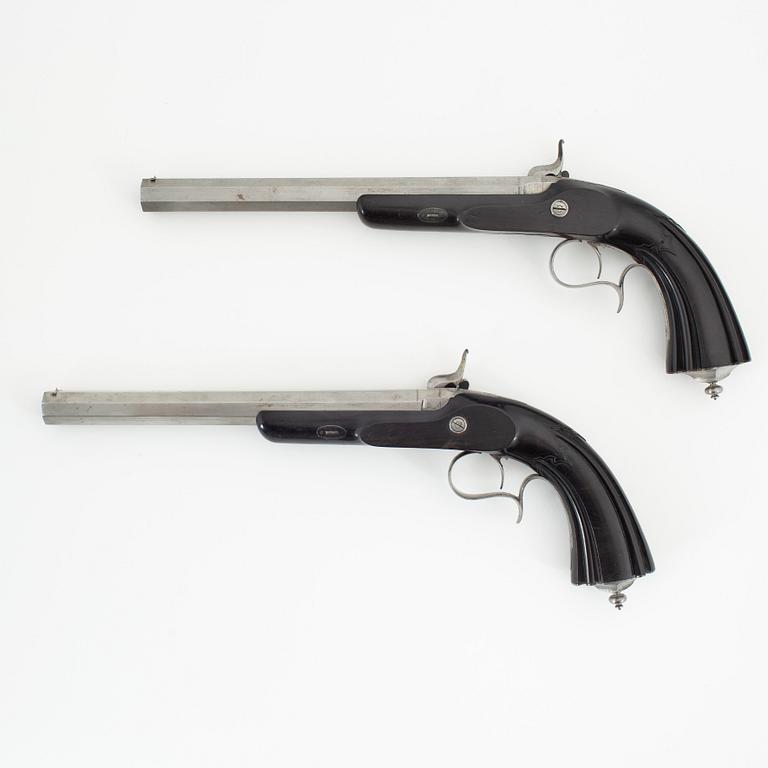 A signed pair of percussion pistols by Lepage-Moutier, Paris, 1840's.