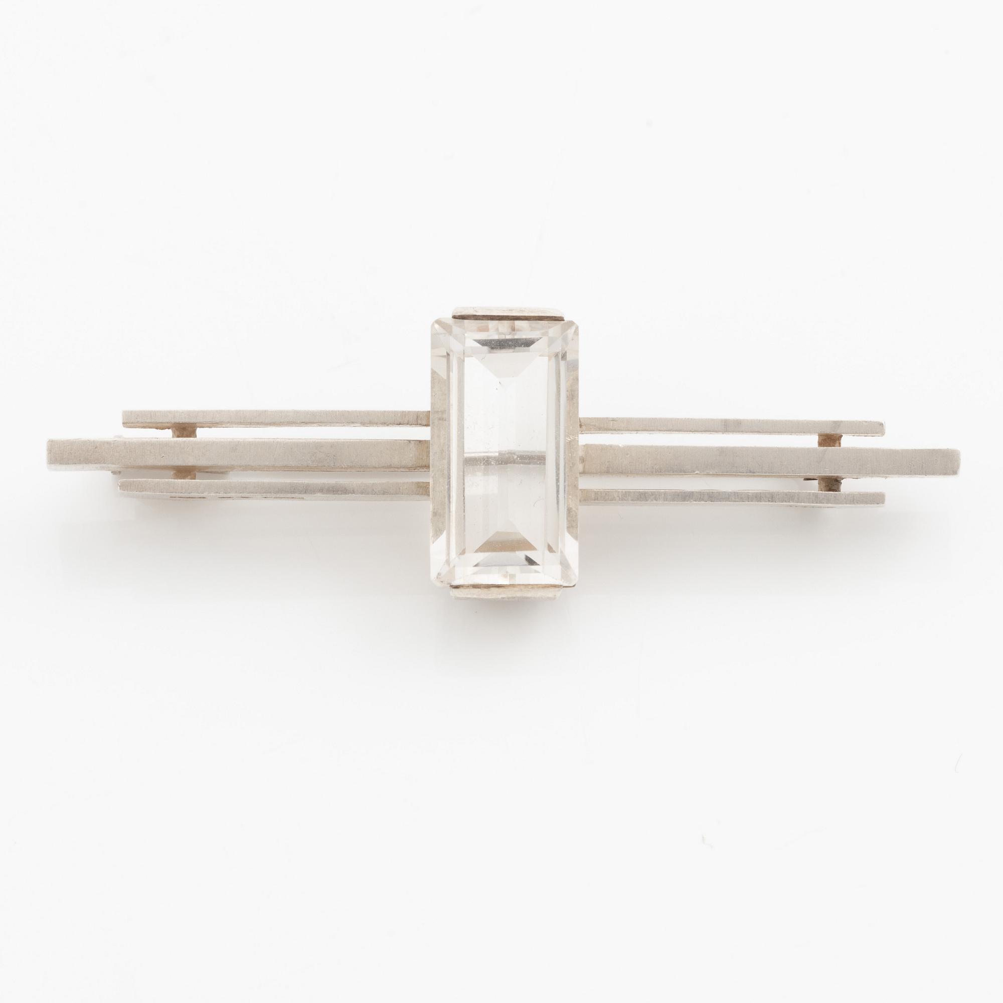 Brooch, silver with faceted rock crystal, Engelbert Stockholm 1946.