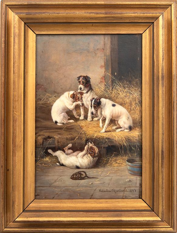 Valentine Thomas Garland, oil on panel signed and dated 1897.