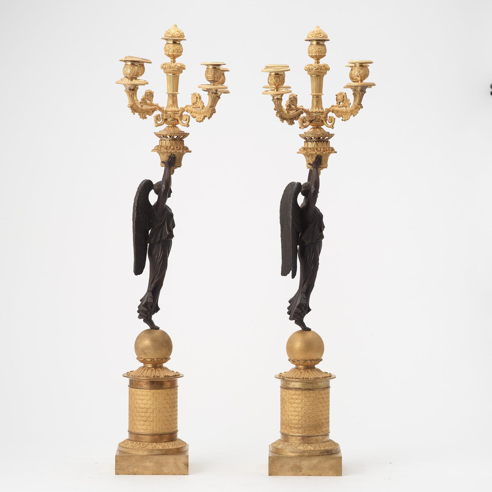 A pair of Empire early 19th century five-light candelabra by Pierre Chibout.