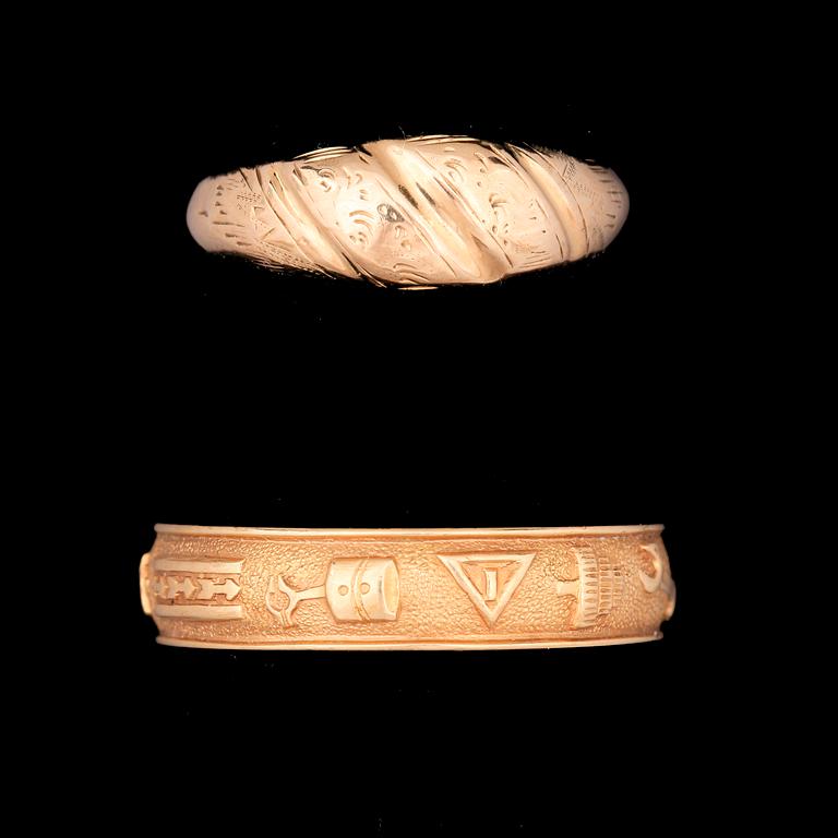 RINGAR OCH ARMBAND, 8+1st, 18k guld. Sverige, 1900-talets andra hälft. Tot vikt 28,5g.