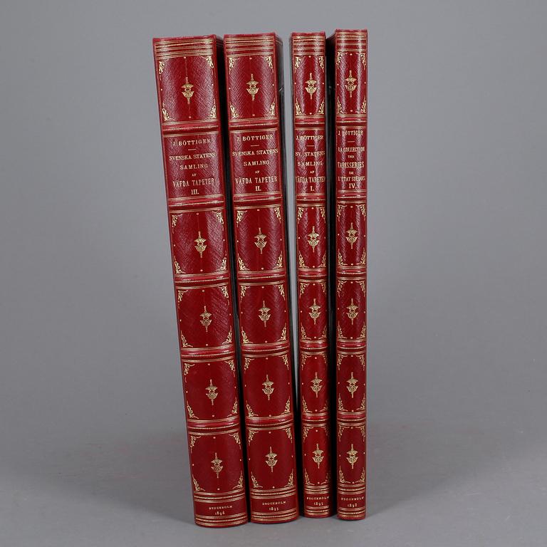 JOHN BÖTTIGER, 4 vol, Svenska statens samling af väfvda tapeter, numrerad 102/200, Stockholm 1895-98.