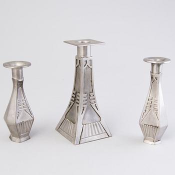 TAISTO PALO, A set of three pewter candlesticks, latter half of the 20th Century.