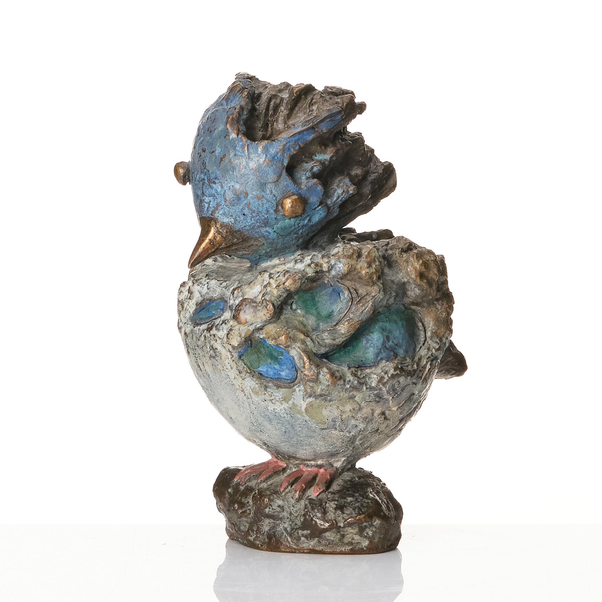Tyra Lundgren, a patinated and painted bronze sculpture of a bird, Sweden, probably 1970s.