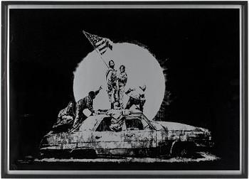 BANKSY, offset, "Flag" osignerad upplaga om 1000 st. Stämpelmärkt P.O.W printmaking.