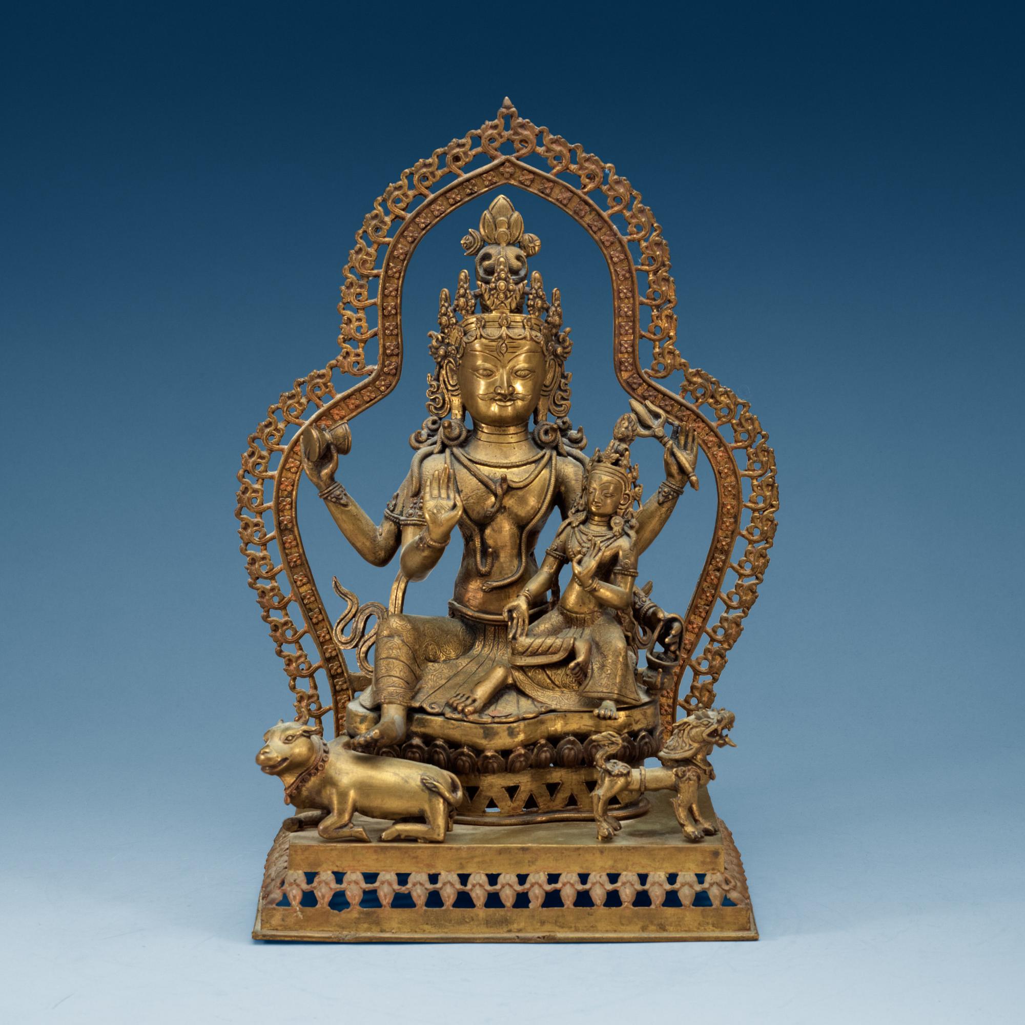 An Indian bronze figure group representing Shiva Parvati, 19th Century.